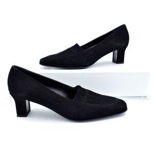 Salvatore Ferragamo Ribbed Black Suede Pumps sz 7 B